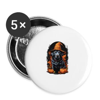 Labrador Mit Hexenhut Halloween Labrador - Buttons groß 56 mm (5er Pack) - Weiß - Vorne