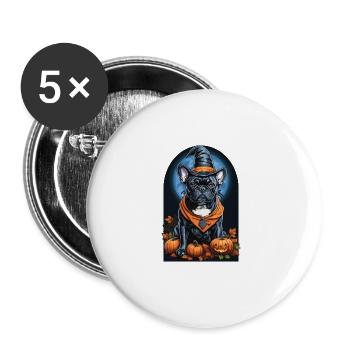 Französische Bulldogge Mit Hexenhut Halloween - Buttons groß 56 mm (5er Pack) - Weiß - Vorne