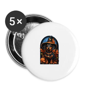 Dackel Mit Hexenhut Halloween Dackel - Buttons groß 56 mm (5er Pack) - Weiß - Vorne