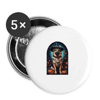 Deutscher Schäferhund Mit Hexenhut Halloween - Buttons groß 56 mm (5er Pack) - Weiß - Vorne