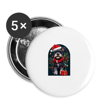 Lustiger Zwergschnauzer Mit Weihnachtsmannmütze - Buttons groß 56 mm (5er Pack) - Weiß - Vorne