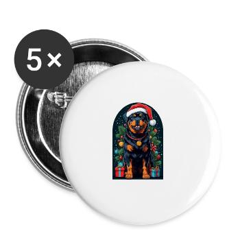 Funny Rottweiler With Santa Hat Xmas - Buttons groß 56 mm (5er Pack) - Weiß - Vorne
