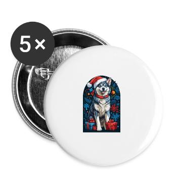 Funny Siberian Husky with Santa Claus Hat - Buttons large 2.2''/56 mm (5-pack) - white - Front