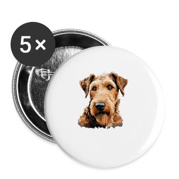 Chien Airedale Terrier - Lot de 5 grands badges (56 mm) - blanc - Devant