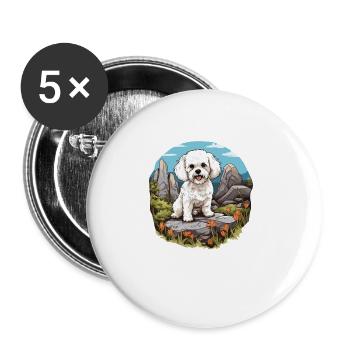 Chien Bichon Friesé - Lot de 5 grands badges (56 mm) - blanc - Devant