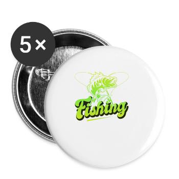 Fishing, Angler, Fisherman Fishing and Pike Fishing - Buttons large 2.2''/56 mm (5-pack) - white - Front