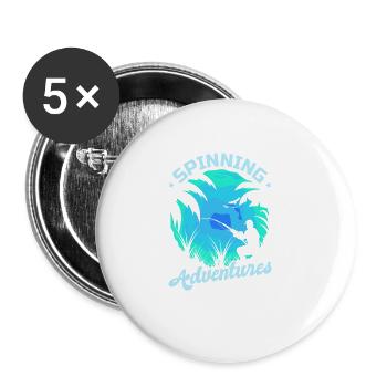 Pêche, pêcheur, pêcheur et pêche au brochet - Lot de 5 grands badges (56 mm) - blanc - Devant
