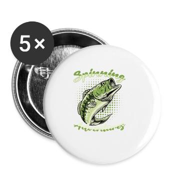 Fishing, Angler, Fisherman Fishing and Pike Fishing - Buttons large 2.2''/56 mm (5-pack) - white - Front