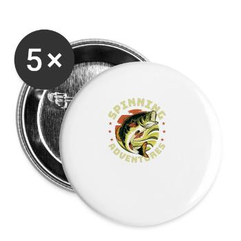 Pêche, pêcheur, pêcheur et pêche au brochet - Lot de 5 grands badges (56 mm) - blanc - Devant