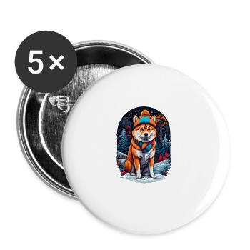 Shiba Inu With Winter Hat Happy Shiba Inu - Buttons large 2.2''/56 mm (5-pack) - white - Front