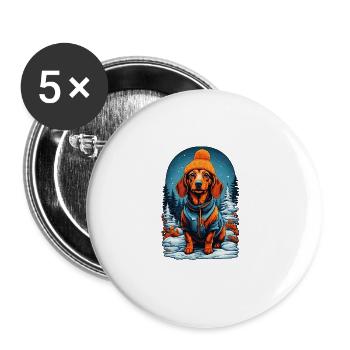 Dachshund In Winter Hat Happy Dachshund - Buttons groß 56 mm (5er Pack) - Weiß - Vorne