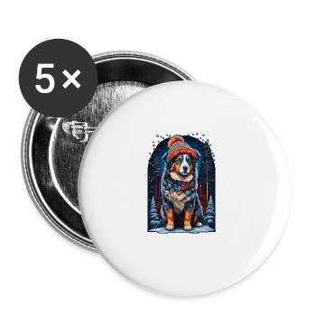 Australian Shepherd with Winter Hat Happy - Buttons large 2.2''/56 mm (5-pack) - white - Front