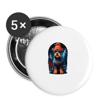 Miniature Schnauzer In Winter Hat Happy Miniature - Buttons large 2.2''/56 mm (5-pack) - white - Front
