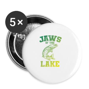 Pêche, pêcheur, pêcheur et pêche au brochet - Lot de 5 grands badges (56 mm) - blanc - Devant