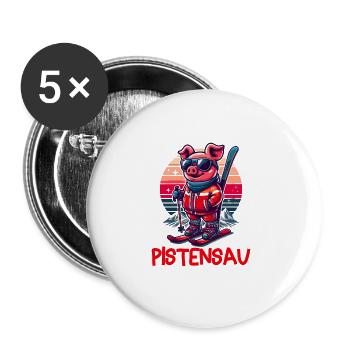 Pistensau - Perfekt für Skifahrer und Après-Ski - Buttons groß 56 mm (5er Pack) - Weiß - Vorne