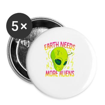 Alien, UFO, UAP, Space, Weltraum Flugobjekt - Buttons groß 56 mm (5er Pack) - Weiß - Vorne