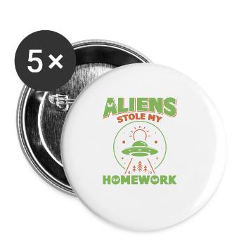 Back to School, Back to School, Alien, Student School - Buttons large 2.2''/56 mm (5-pack) - white - Front