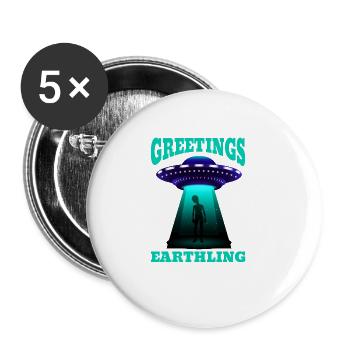 Alien, UFO, UAP, Space, Space Flying Object - Buttons large 2.2''/56 mm (5-pack) - white - Front