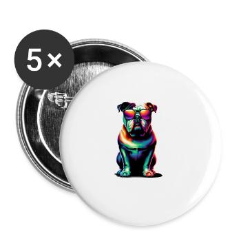 Bunte Pop Art Sonnenbrille Bulldogge Englisch - Buttons groß 56 mm (5er Pack) - Weiß - Vorne