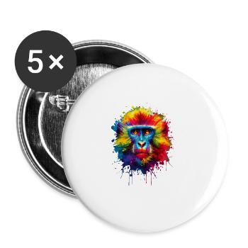 Bunte Splash Art Affe Liebhaber Affe Schimpanse - Buttons groß 56 mm (5er Pack) - Weiß - Vorne