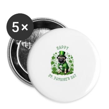 St. Patrick's Day Pug I Shamrock St Paddys Day Pug - Buttons groß 56 mm (5er Pack) - Weiß - Vorne
