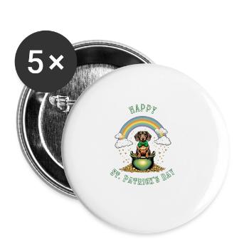 Rainbow Dachshund I Pot of Gold St. Patrick's Day - Buttons groß 56 mm (5er Pack) - Weiß - Vorne