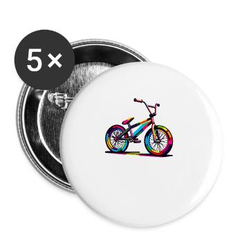 Buntes Pop Art Fahrrad Motocross BMX Fahrer - Buttons groß 56 mm (5er Pack) - Weiß - Vorne