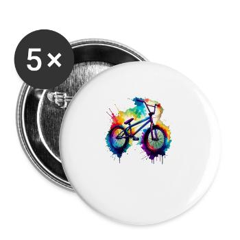 Buntes Splash Art Fahrrad Motocross BMX Fahrer - Buttons groß 56 mm (5er Pack) - Weiß - Vorne