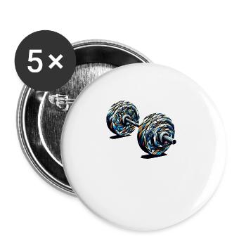 Polygon Art Langhantel Gewichte Gewichtheben - Buttons groß 56 mm (5er Pack) - Weiß - Vorne