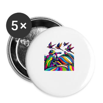 Coloré Pop Art observation des oiseaux amoureux des oiseaux - Lot de 5 grands badges (56 mm) - blanc - Devant