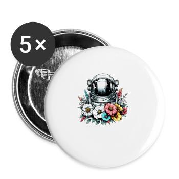 Astronaut Floral Spaceman Science Space Blume - Buttons groß 56 mm (5er Pack) - Weiß - Vorne