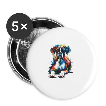 Bunte Splash Art Boxer Hund Boxershorts - Buttons groß 56 mm (5er Pack) - Weiß - Vorne