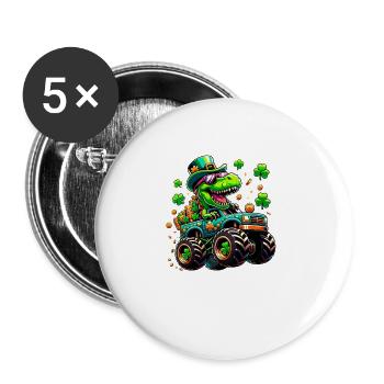St Patricks jour dinosaure Leprechaun Monster Truck - Lot de 5 grands badges (56 mm) - blanc - Devant