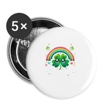 Little Miss Shenanigans Kleeblatt St. Patricks Tag - Buttons groß 56 mm (5er Pack) - Weiß - Vorne