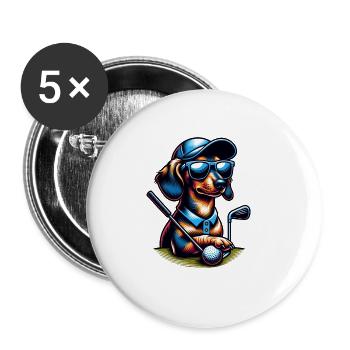 Dackel Golfspieler Golf Kurs Hunde Besitzer - Buttons groß 56 mm (5er Pack) - Weiß - Vorne