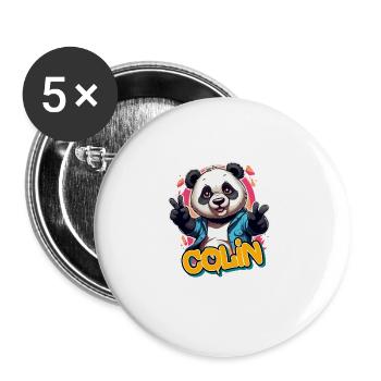 COLIN - Beau nom de garçon avec Panda cool - Lot de 5 grands badges (56 mm) - blanc - Devant