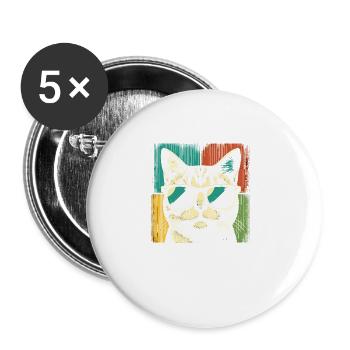 Vintage Katze Sonnenbrille Katzen - Buttons groß 56 mm (5er Pack) - Weiß - Vorne