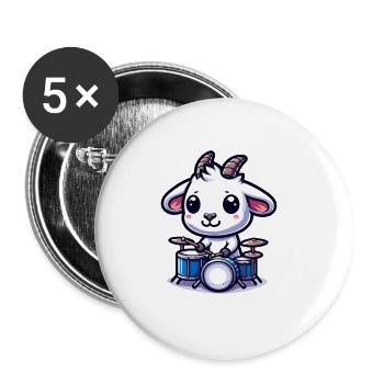 Chèvre mignonne jouant du tambour à la ferme - Lot de 5 grands badges (56 mm) - blanc - Devant