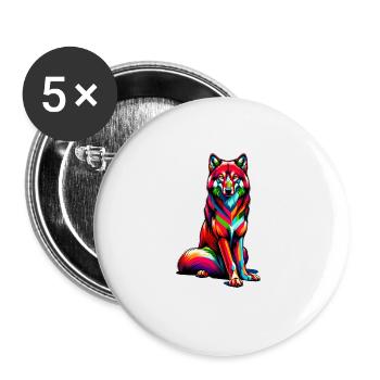 Bunte Pop Art Roter Wolf Liebhaber Wölfe - Buttons groß 56 mm (5er Pack) - Weiß - Vorne