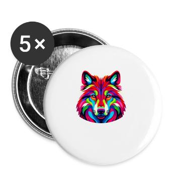Bunte Pop Art Roter Wolf Liebhaber Wölfe - Buttons groß 56 mm (5er Pack) - Weiß - Vorne
