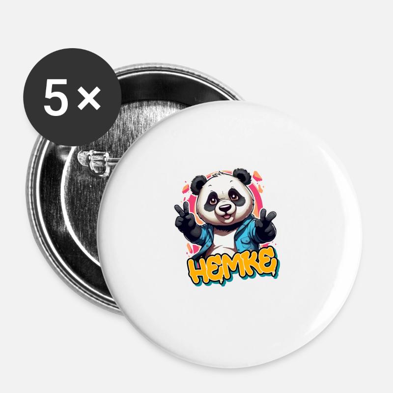 HEMKE - Handsome boy name with cool panda - Buttons large 2.2''/56 mm (5-pack) - white