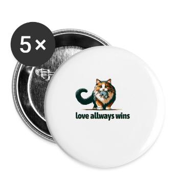 Love Always Wins – Tender Feline Embrace - Buttons large 2.2''/56 mm (5-pack) - white - Front