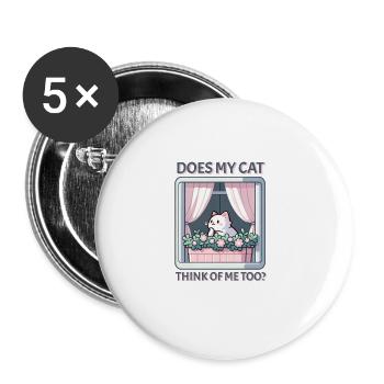 Does my cat also think about me? - Buttons large 2.2''/56 mm (5-pack) - white - Front