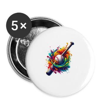Splash Art Batte de Baseball Joueur Baseballer Softball - Lot de 5 grands badges (56 mm) - blanc - Devant