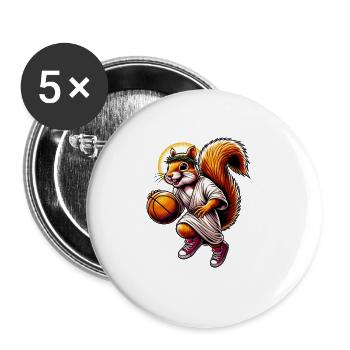 Basketball Sport Eichhörnchen Nüsse Tierliebhaber - Buttons groß 56 mm (5er Pack) - Weiß - Vorne