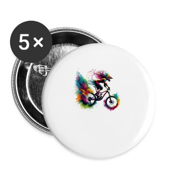 Colorful Cycling Cyclist Mountain Bike Cyclists - Buttons large 2.2''/56 mm (5-pack) - white - Front