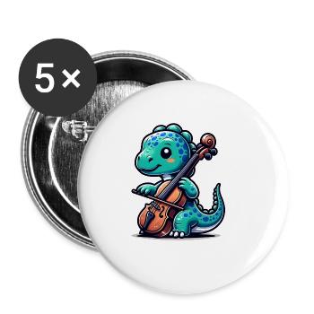 Dino Cellist Violin Player Music - Buttons large 2.2''/56 mm (5-pack) - white - Front