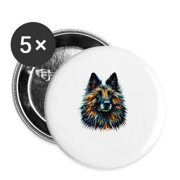 Polygon Art Belgischer Schäferhund Groenendael Belgisch - Buttons groß 56 mm (5er Pack) - Weiß - Vorne