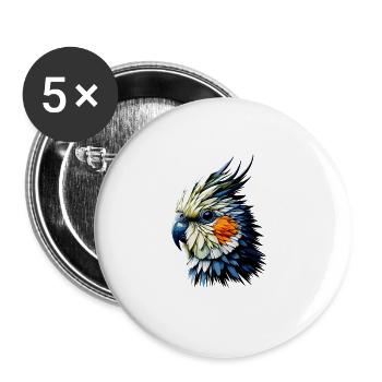 Polygon Art Calopsitte Observation des oiseaux Calopsittes - Lot de 5 grands badges (56 mm) - blanc - Devant