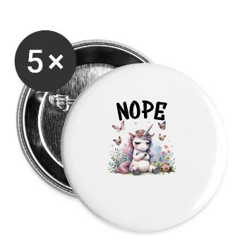 Unicorn Saying Nope Boy and Girl Mythical Creature - Buttons large 2.2''/56 mm (5-pack) - white - Front
